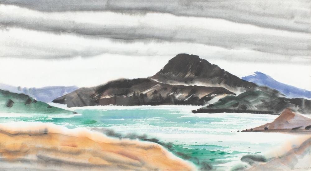 Fay Chong comparable auction result: fay chong wa coastal scene watercolor 1953