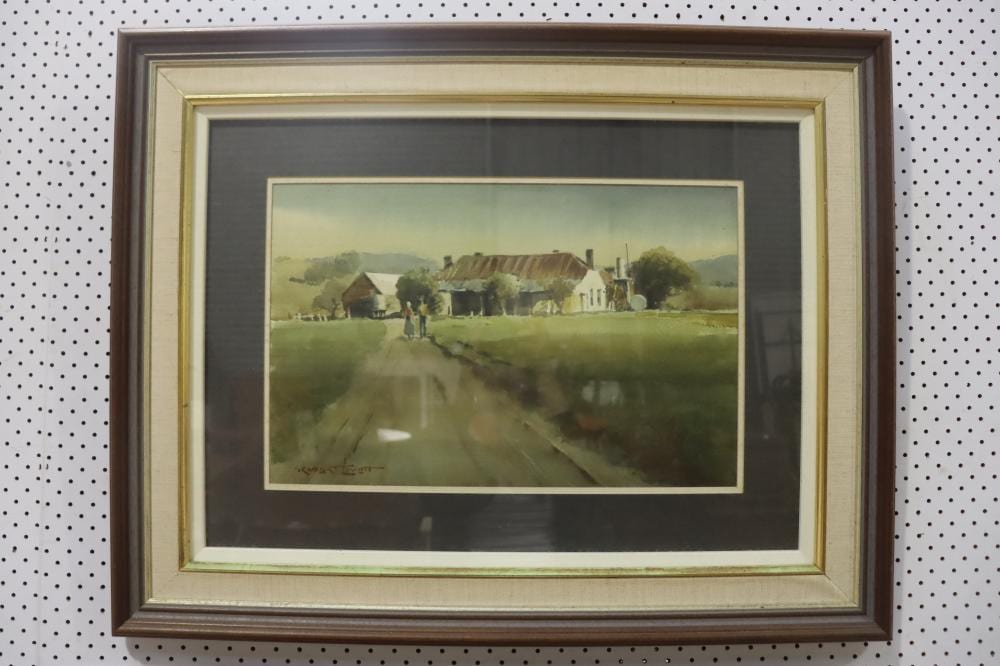 Robert Lovett comparable auction result: robert lovett rural home watercolour on paper signed lower left approx 39 5cm x 49cm frame 65cm x 83cm