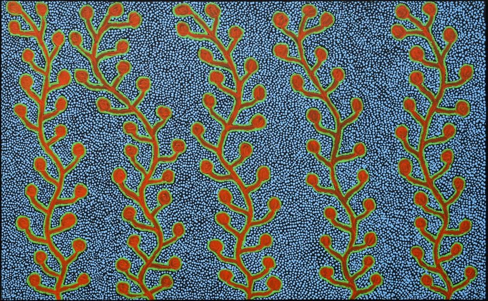 Mavis Jugadai comparable auction result: mavis jugadai napaltjarri spirit trees acrylic on canvas 75cm x 120cm