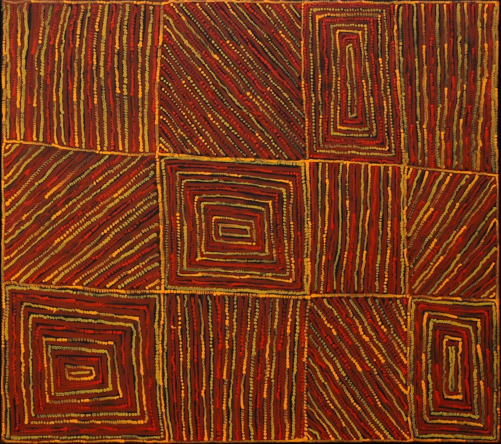 Lola Brown Nampitjinpa comparable auction result: lola brown nampitjinpa ngapa jukurrpa acrylic on canvas 97cm x 109cm