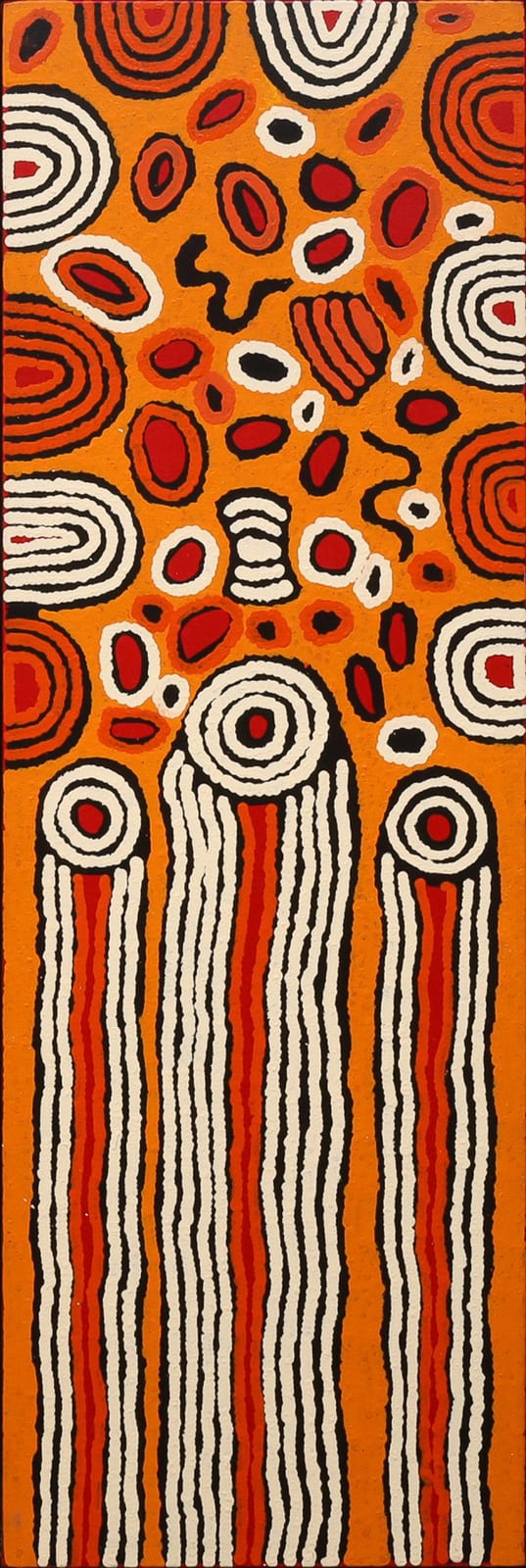 Nellie Marks  Nakamarra comparable auction result: nellie marks nakamarra rockholes at kalimpinpa acrylic on linen 150cm x 50cm