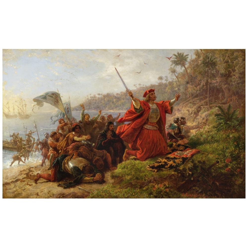Emanuel Gottlieb Leutze comparable auction result: emanuel gottlieb leutze american 1816 1868 columbus first landing in america 24 1 2 x 39 1 2 in 62 2 x 100 3 cm painted in 1863