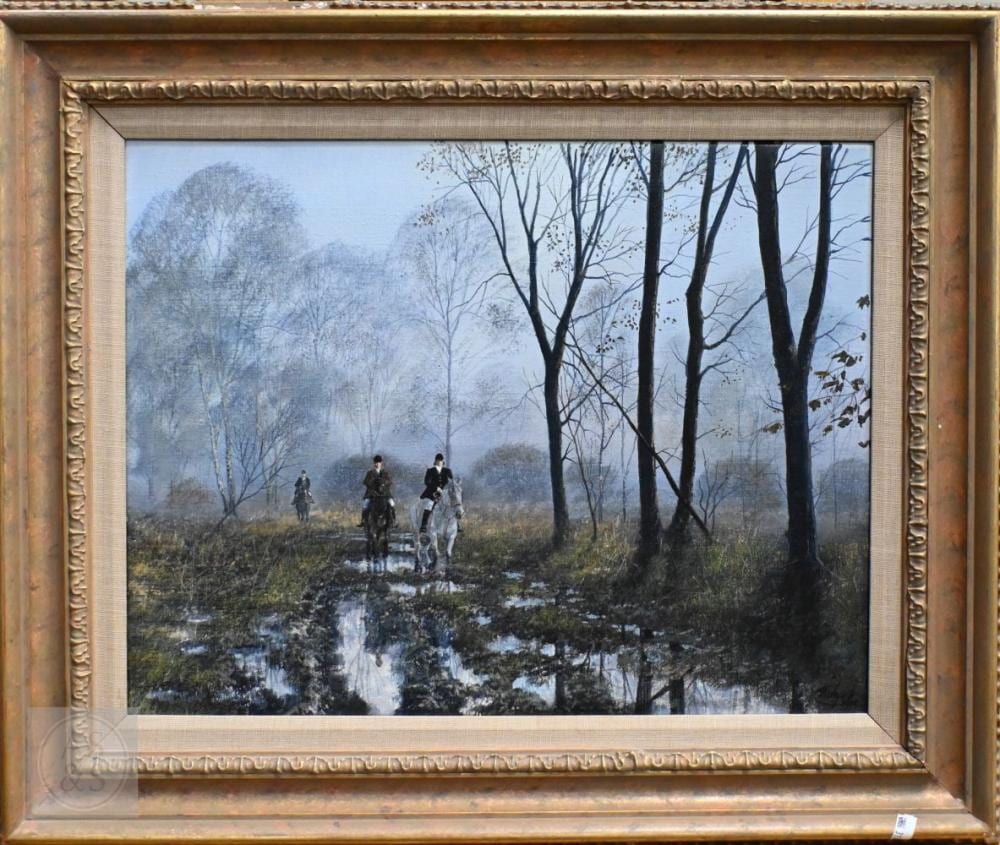 Clive Madgwick (1934-2005) - Riders at dawn, oil on canvas, signed lower right, 35 x 44 cm ARR may sold by Andrew Smith & Son, lot 392 — auction record photograph