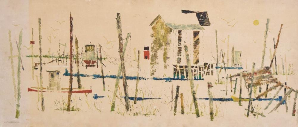 Ronald Julius Christensen comparable auction result: ronald julius christensen oil on board weathered pilings