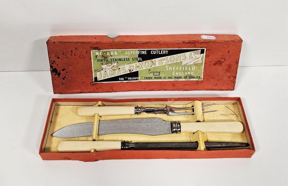James (1887) Dixon comparable auction result: a vintage james dixon sons meat carving cutlery trio