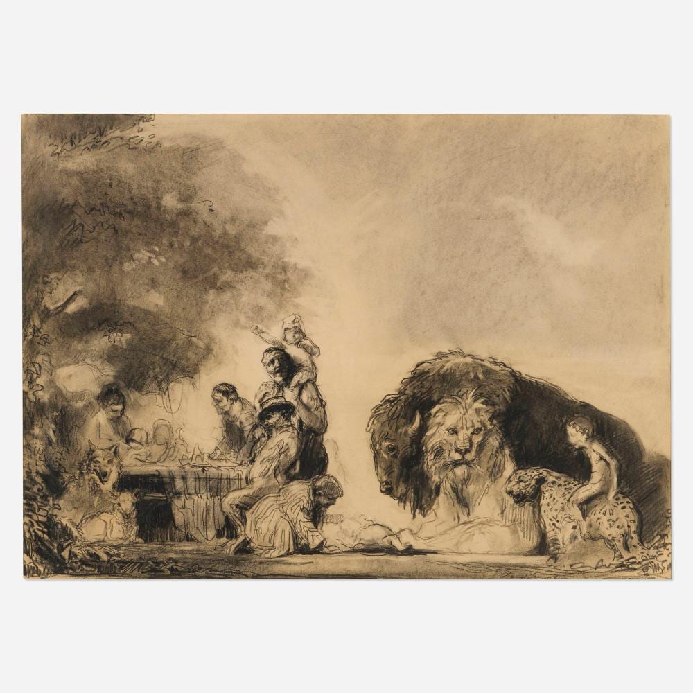 David Levine comparable auction result: david levine the peaceable kingdom