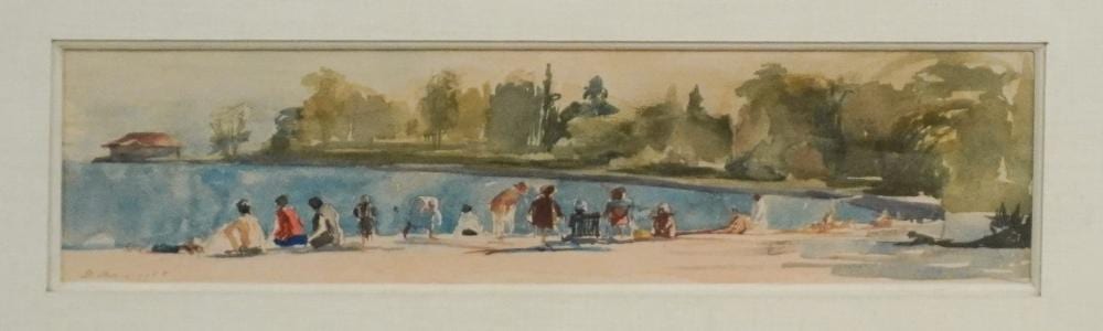David Levine comparable auction result: david levine american 1926 2009 beach scene watercolor on paper signed and dated 1959 l l frame 10 x 21 in 25 4 x 53 3 cm