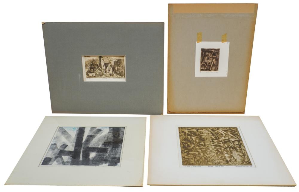 leonard maurer american 1912 1976 abstracts and a view of a town four prints mostly etchings each unframed · Weschler's · 2026-06-23 Leonard Maurer comparable auction result: leonard maurer american 1912 1976 abstracts and a view of a town four prints mostly etchings each unframed