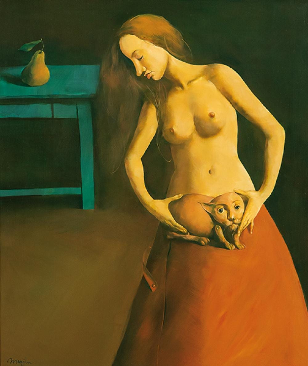 Georges Mazilu comparable auction result: georges mazilu lady with a pet