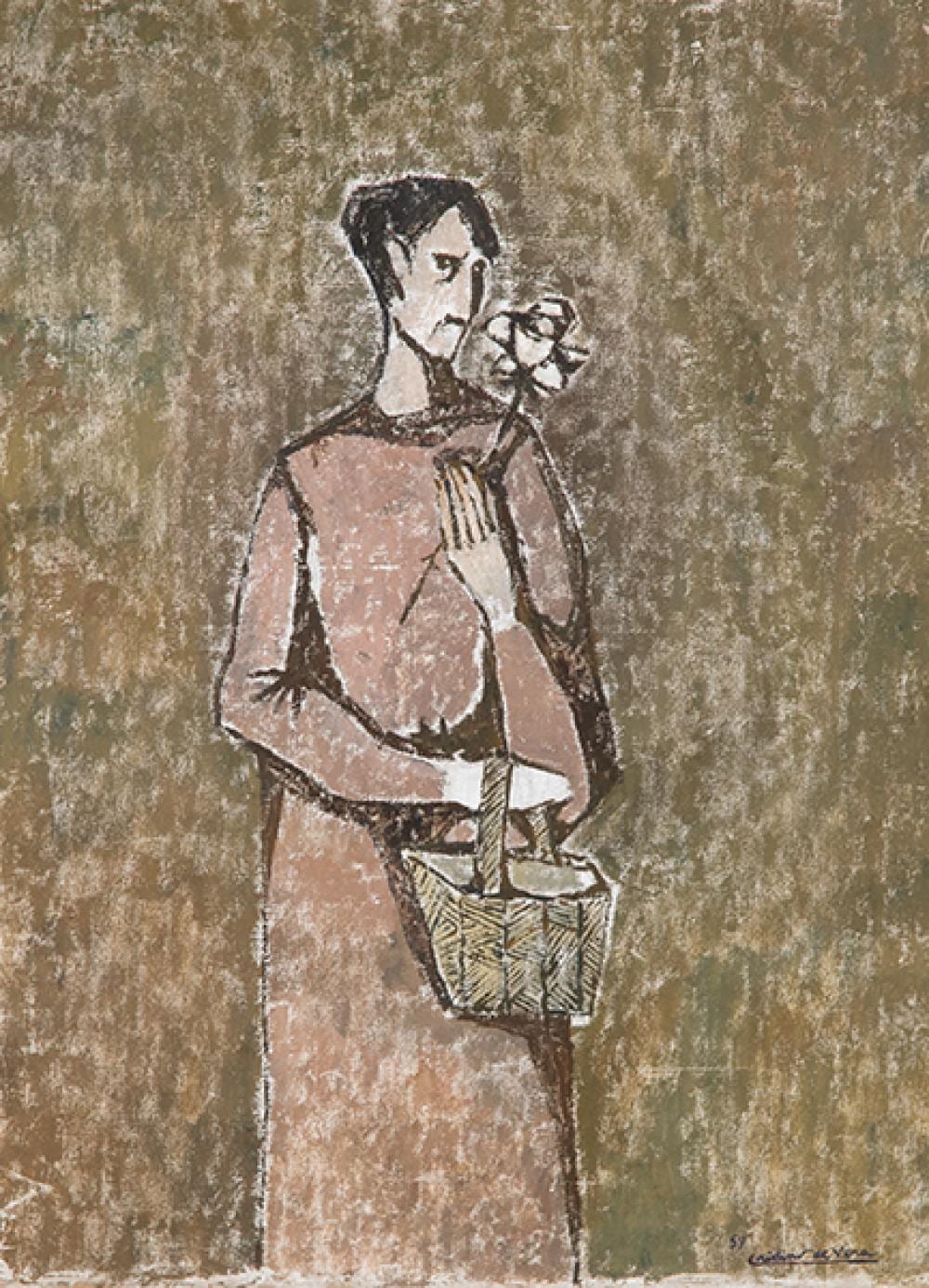 Cristino de Vera comparable auction result: cristino de vera woman with basket and flower