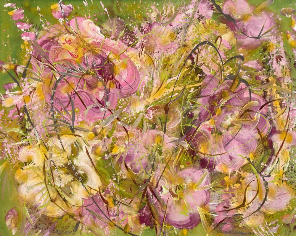IAN VAN WIERINGEN, (1943 - 2022), Bali (Tropical Flowers), mixed media on canvas, 118 x 148 cm. (46.46 x 58.27 in.), frame: 123 x 153 x 5 cm. (48.42 x 60.24 x 1.97 in.) sold by Lawsons, lot 8016 — auction record photograph