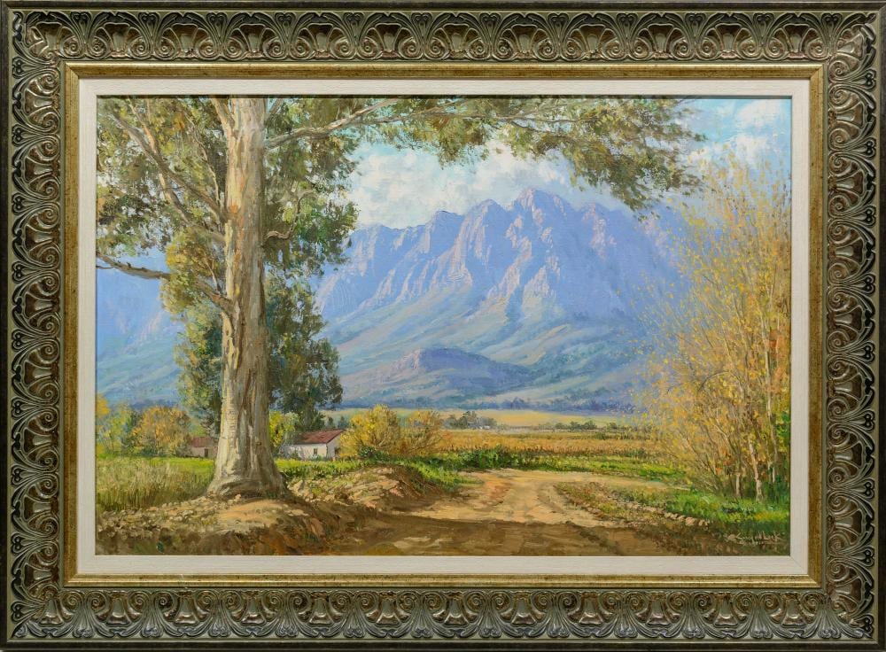 Casey Van Der Leek comparable auction result: casey van der leek sa born 1970 oil mountain landscape with country road signed 60 x 90