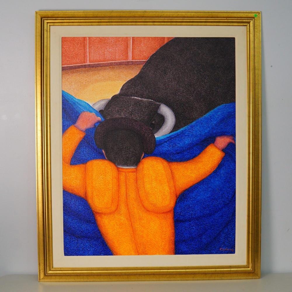 Ernesto Gutierrez comparable auction result: ernesto gutierrez peruvian b 1941 oil on jute el torero