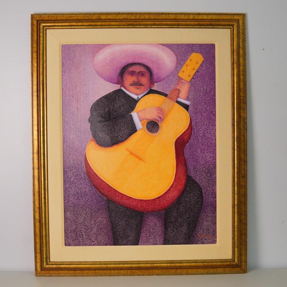 Ernesto Gutierrez comparable auction result: ernesto gutierrez peruvian b 1941 oil on jute mariachi