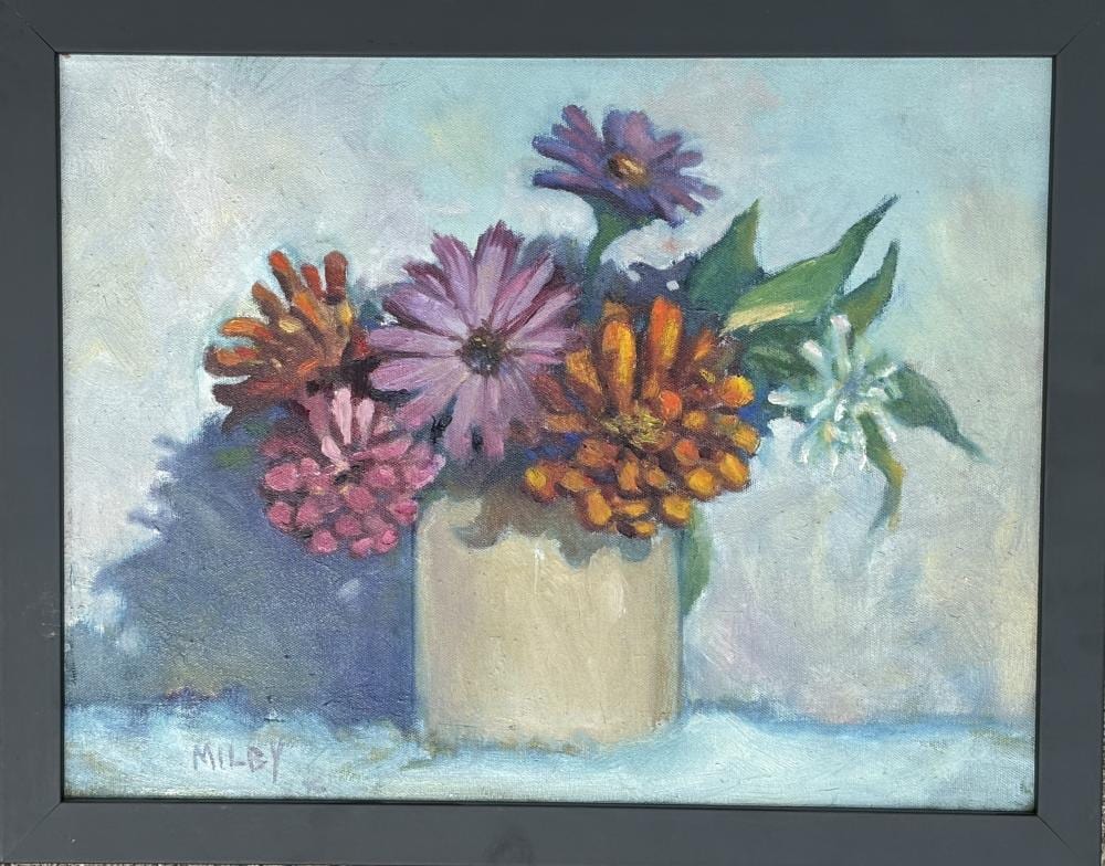 Frank Milby comparable auction result: frank milby roses oil on canvas signed 18 x 22 5 15 5 x 20