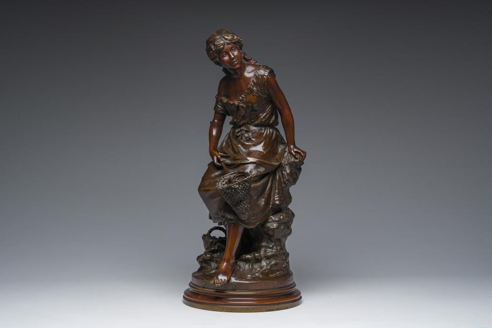 Auguste Moreau comparable auction result: auguste moreau 1834 1917 p cheuse de crevettes brown patinated bronze marked soci t des bronzes de paris