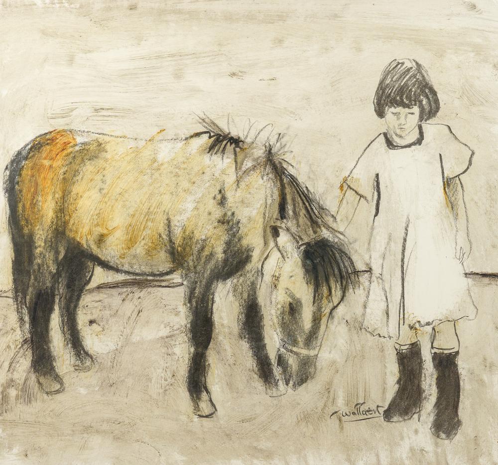 Martin Wallaert comparable auction result: martin wallaert 1944 girl with a shetland pony mixed media on paper