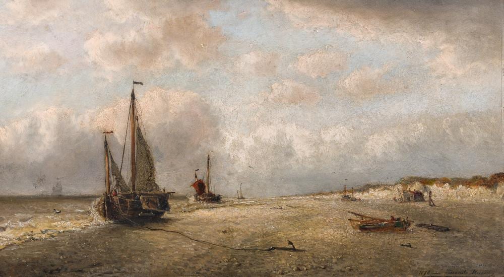 Auguste Henri Musin comparable auction result: auguste musin 1852 1923 in the manner of moored sailing ships oil on panel dated 1878 19th c