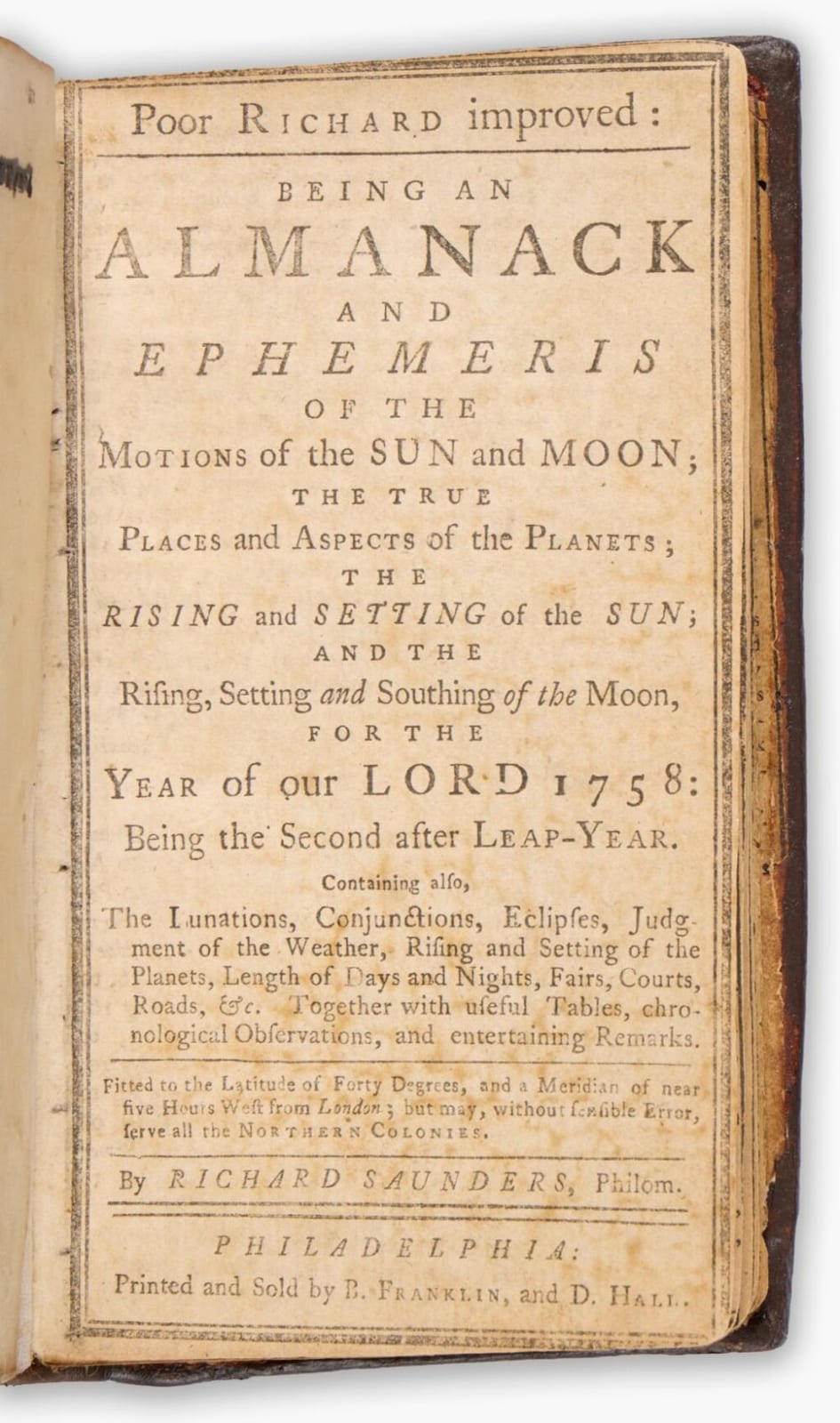 Franklin Whiting Rogers comparable auction result: benjamin franklin poor richard for the year 1758 the last of the series written by franklin