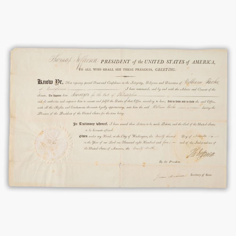 thomas jefferson an appointment for franklin s grandson · Sotheby's · 2026-06-24 Thomas Jefferson comparable auction result: thomas jefferson an appointment for franklin s grandson