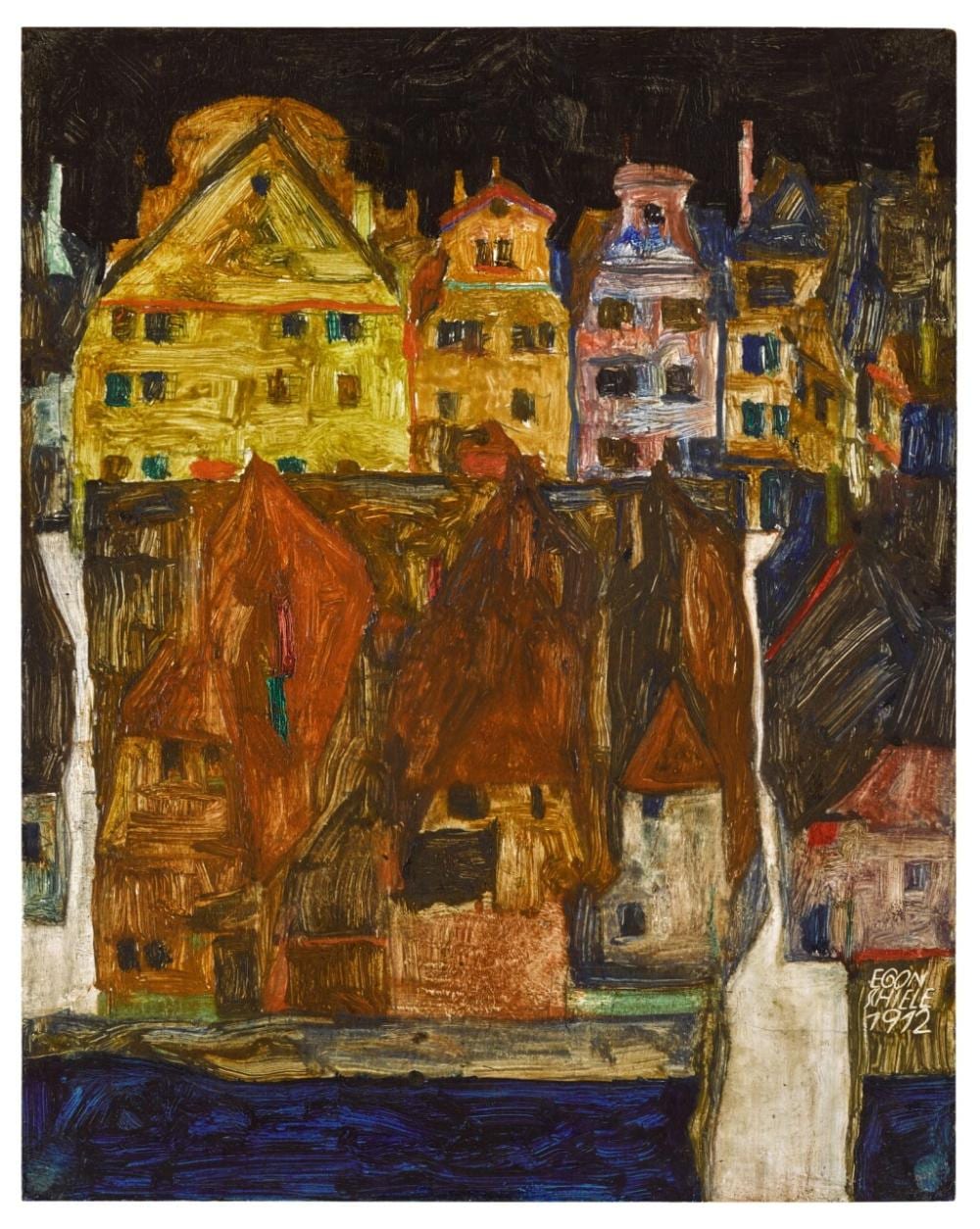Tote Stadt IV (Blick über Dächer auf Häuserfassaden des Krumauer Ringplatzes) (Dead City IV (View across Roofs of Ringplatz Facades in Krumau)) comparable sale