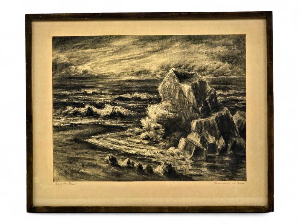 Norman Lowell comparable auction result: norman lowell along the beach charcoal drawing