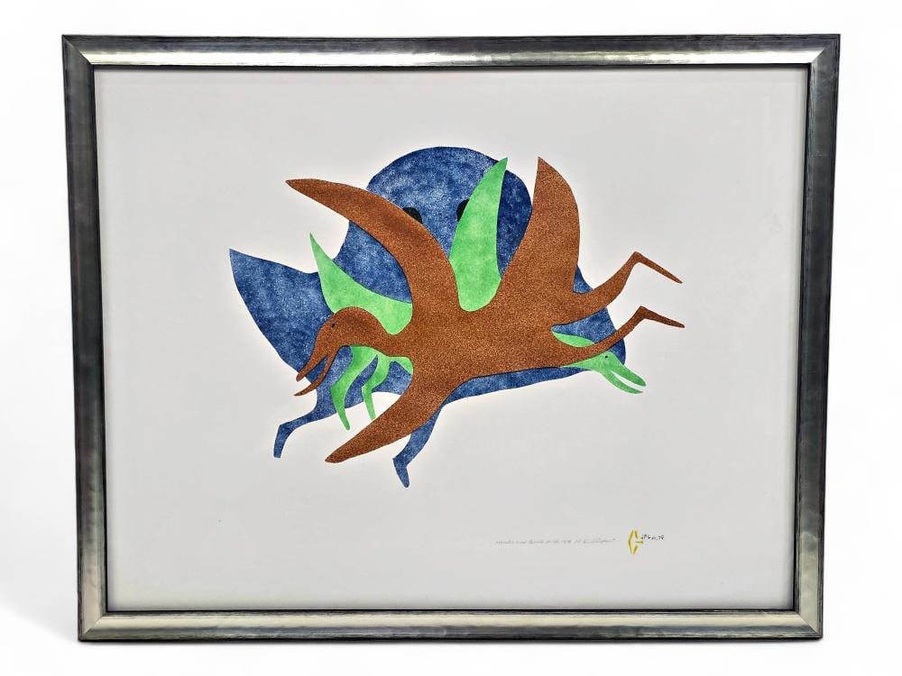 Myra Kukiiyaut comparable auction result: myra kukiiyaut monster and birds baker lake stonecut print
