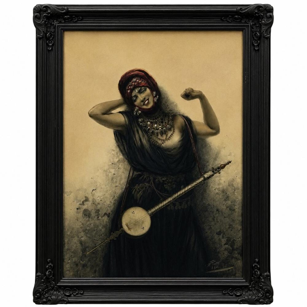 Giuseppe Aureli comparable auction result: giuseppe aureli italian 1858 1929 orientale watercolor woman w mandolin