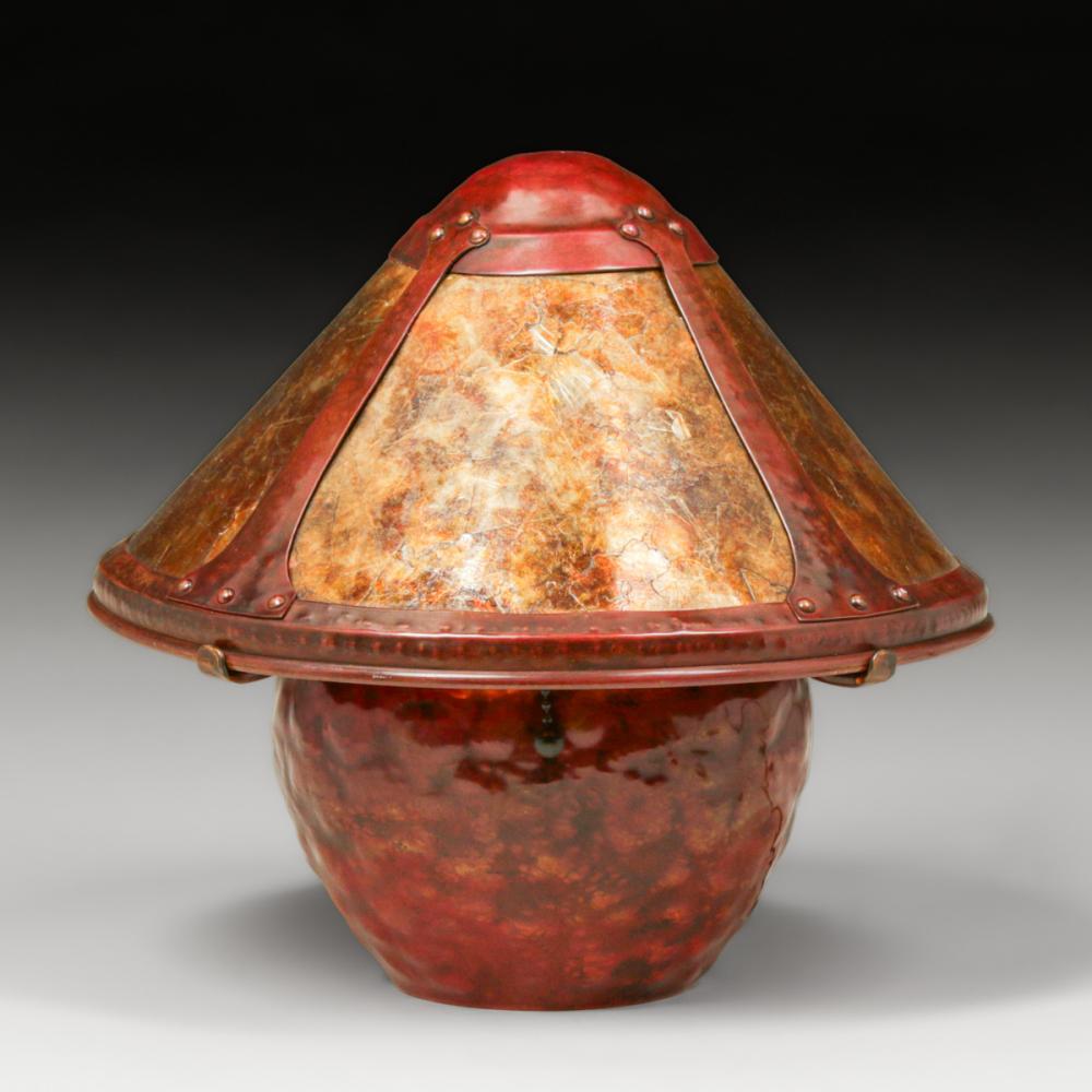 Michael Adams comparable auction result: michael adams aurora studios hammered copper mica warty boudoir lamp 1995