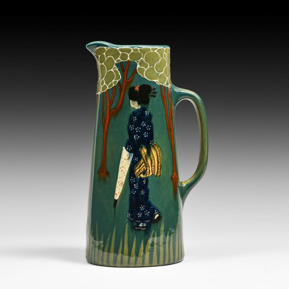 frederick hurten rhead weller pottery faience geisha or oriental pitcher c1904 · California Historical Design, Inc · 2026-06-27 Frederick Hurten Rhead comparable auction result: frederick hurten rhead weller pottery faience geisha or oriental pitcher c1904