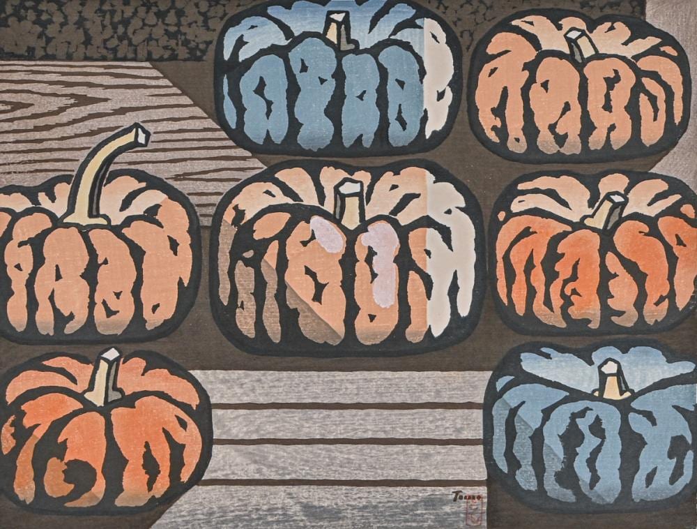 Tomoo Inagaki comparable auction result: tomoo inagaki japanese 1902 1980 woodblock print pumpkins 1955