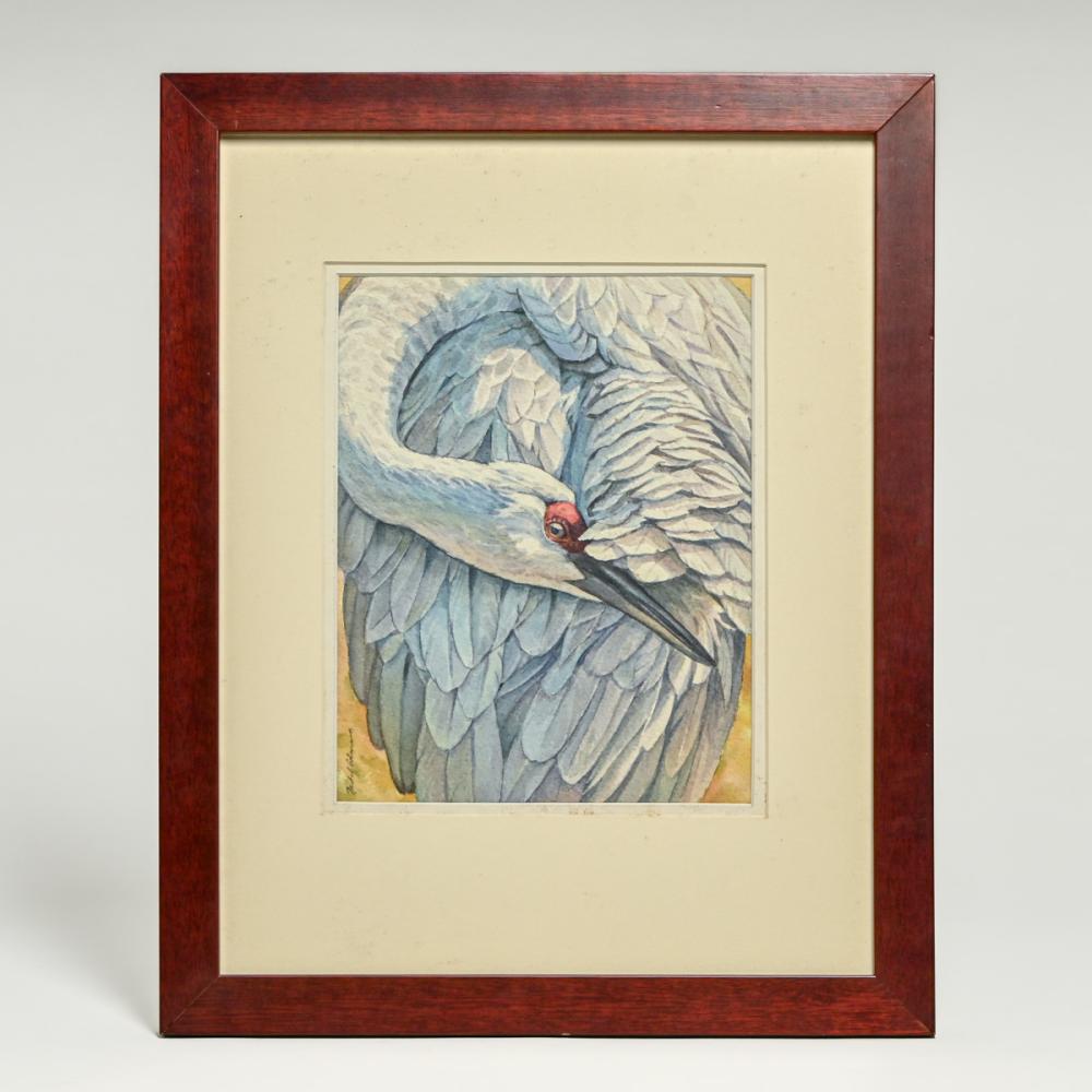 Michael Adams comparable auction result: michael adams norristown pa watercolor preening crane c2000s
