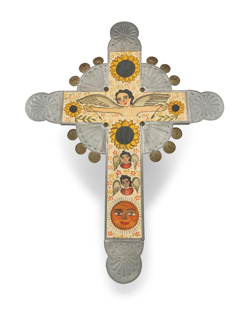 Marie Romero Cash comparable auction result: marie romero cash b 1942 hispanic a painted wood and chased tin cross 1994