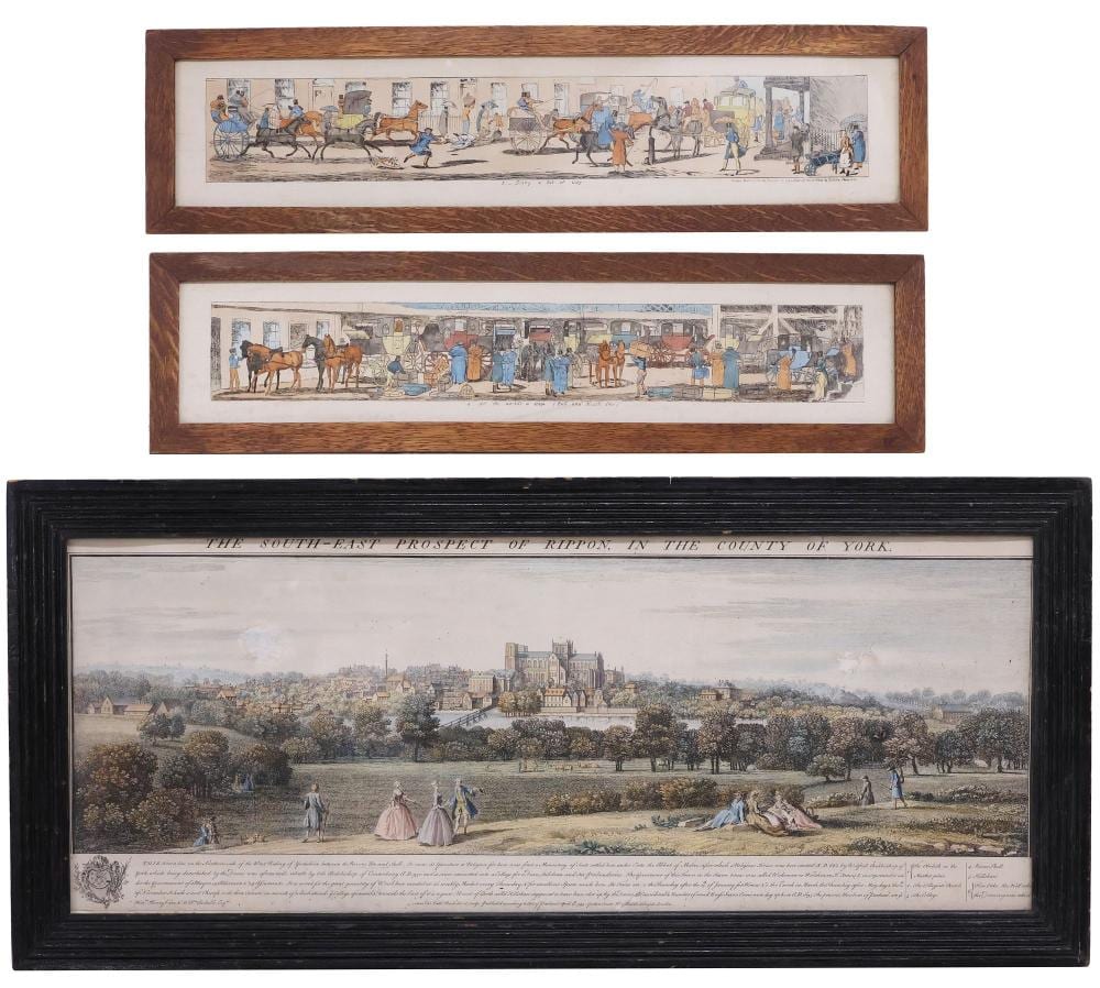 Henry Thomas (senior) Alken comparable auction result: 3 hand colored engravings of english cityscapes 2 after henry alken