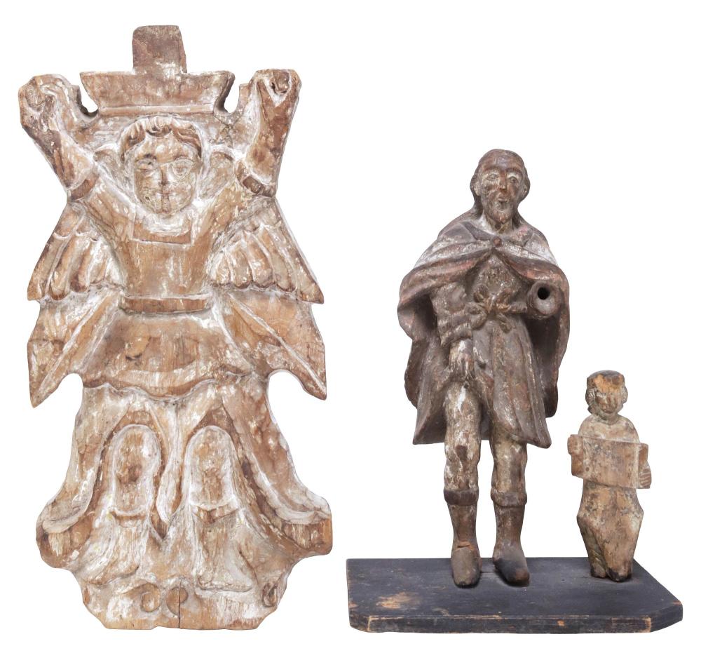 (2) SPANISH COLONIAL CARVED WOOD ARCHITECTURAL ELEMENT & SANTO FIGURE sold by Austin Auction Gallery, lot 3189 — auction record photograph