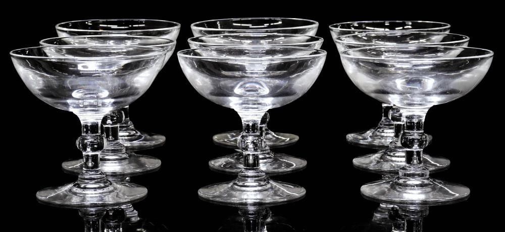 9 frederick carder d 1963 for steuben crystal champagne coupes 6268 · Austin Auction Gallery · 2026-07-12 Frederick Carder comparable auction result: 9 frederick carder d 1963 for steuben crystal champagne coupes 6268