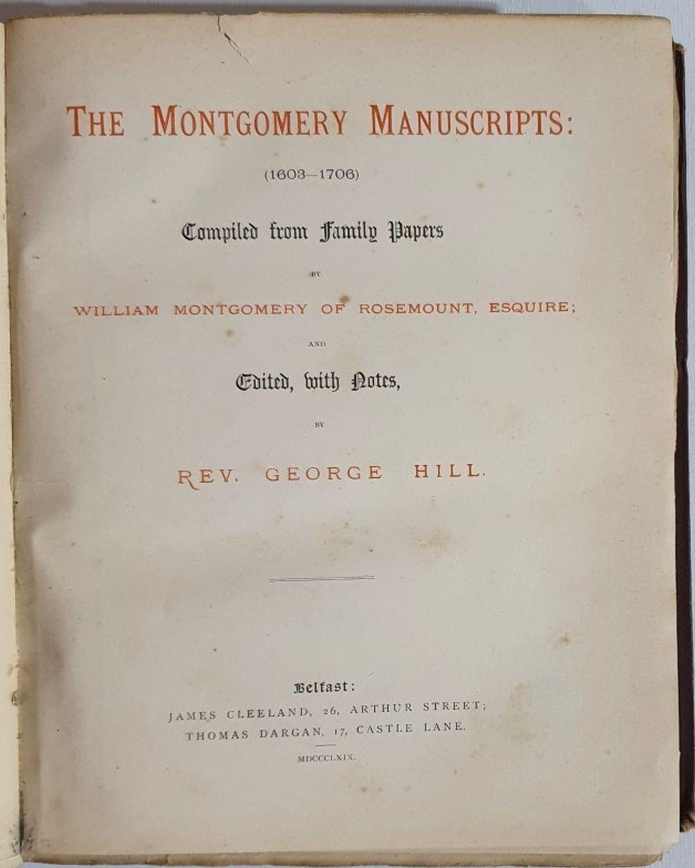 W. Calcott Knell comparable auction result: the montgomery manuscripts 1603 1706 compiled from family papers by william