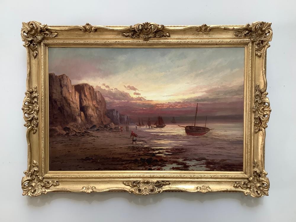 Sydney Yates Johnson comparable auction result: sydney yates johnson act 1890 1926 oil on relined canvas figures on beach scene with boats signed 48 x 77cm