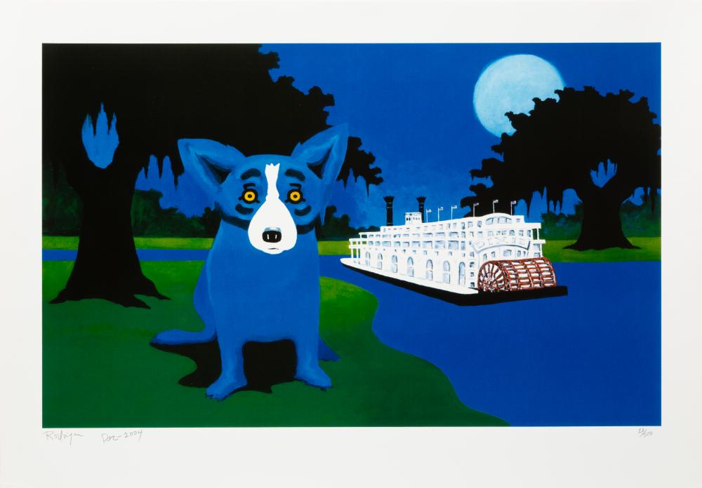 george rodrigue american louisiana 1944 2013 rollin on the river silkscreen on paper · Neal Auction Company · 2026-07-16 George Rodrigue comparable auction result: george rodrigue american louisiana 1944 2013 rollin on the river silkscreen on paper