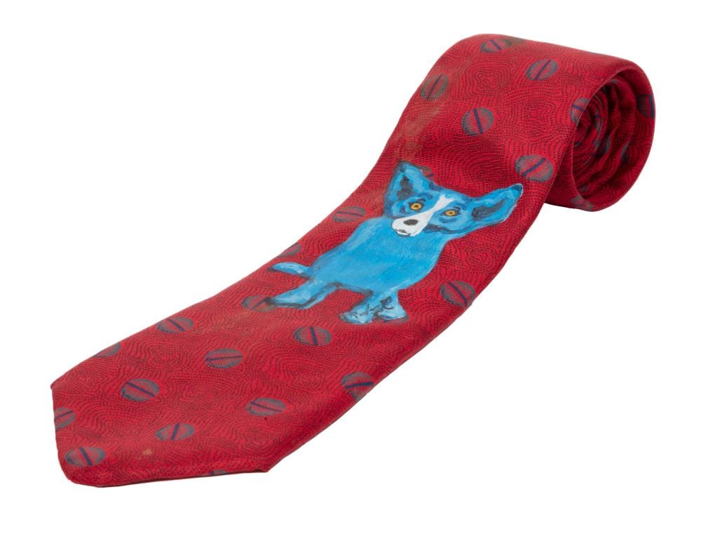 george rodrigue american louisiana 1944 2013 blue dog tie oil on red silk necktie · Neal Auction Company · 2026-07-16 George Rodrigue comparable auction result: george rodrigue american louisiana 1944 2013 blue dog tie oil on red silk necktie