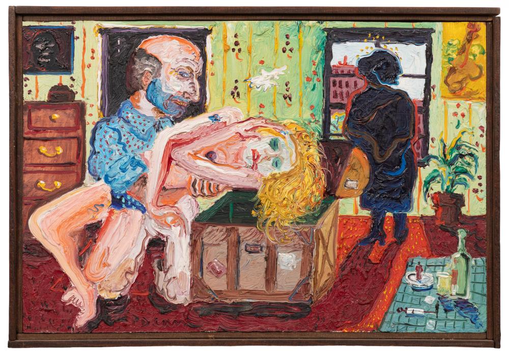 peter dean german american 1939 1993 grand jury trunk oct 1980 oil on masonite · Neal Auction Company · 2026-07-16 Peter Dean comparable auction result: peter dean german american 1939 1993 grand jury trunk oct 1980 oil on masonite