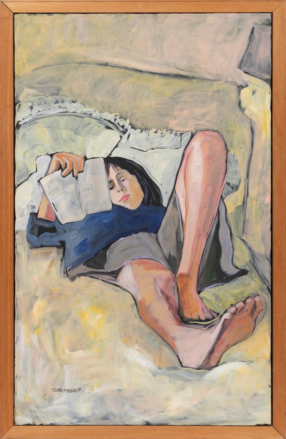 Rise Delmar-Ochsner comparable auction result: rise delmar ochsner american louisiana 1944 2025 reading in bed acrylic on canvas