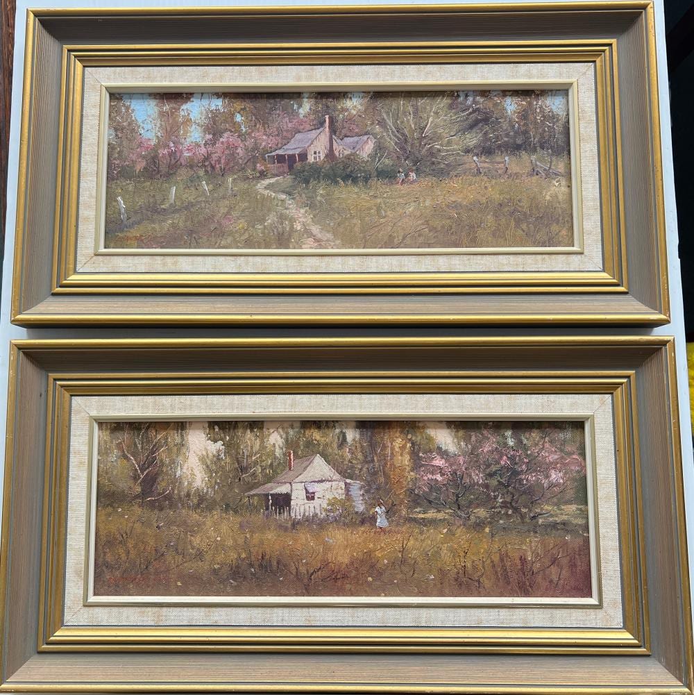 Richard Chamerski comparable auction result: richard chamerski pair of australian rural landscapes old cottage maldon and sandstone cottage near malmsbury oils on canvas signed march 1987