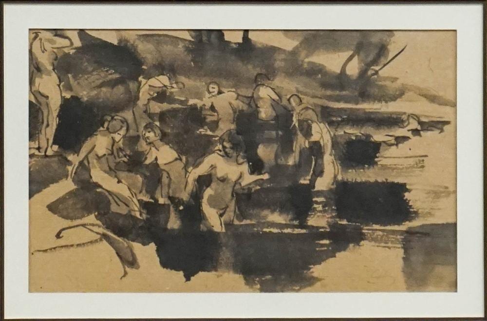 jules chadel french 1870 1942 women in a bath watercolor and ink wash monogrammed l r frame 12 1 4 x 15 1 4 in 31 1 x 38 7 cm · Weschler's · 2026-06-30 Jules Chadel comparable auction result: jules chadel french 1870 1942 women in a bath watercolor and ink wash monogrammed l r frame 12 1 4 x 15 1 4 in 31 1 x 38 7 cm
