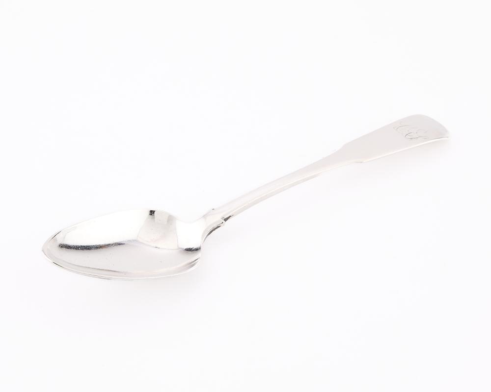 American Colonial "PR" Coin Silver Spoon 80.1 g sold by Revere Auctions, lot 363 — auction record photograph