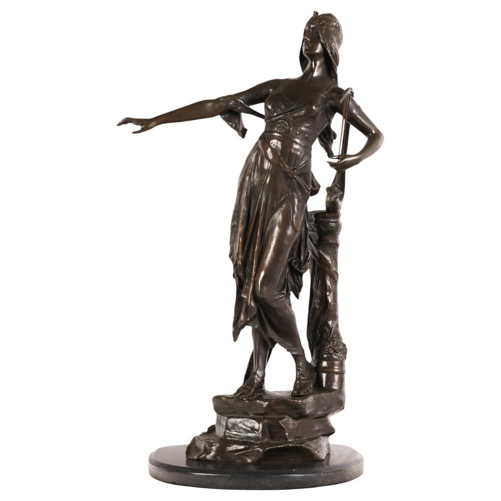 Edouard Drouot comparable auction result: the harp lady bronze statue after edouard drouot