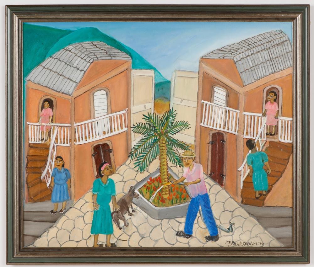 Pierre-Joseph Valcin comparable auction result: pierre joseph valcin haitian haiti village scene circa 1970 s