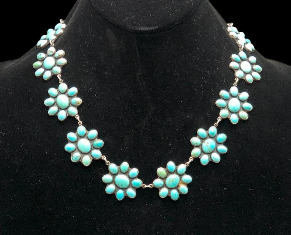 Federico Jimenez comparable auction result: turquoise cluster and sterling silver necklace by federico jimenez