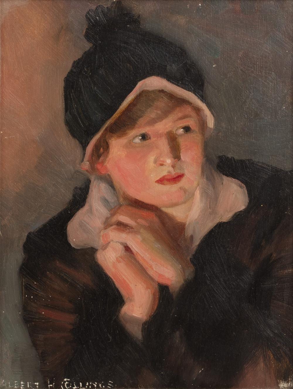 Albert Henry Collings comparable auction result: albert henry collings 1868 1947 portrait of a boy wearing a dark overcoat and knitted hat signed oil on panel 25 x 19cm