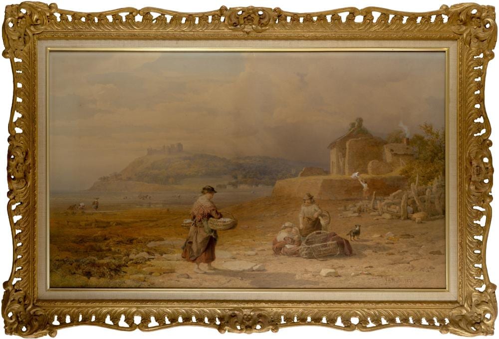 John Henry Mole comparable auction result: john henry mole 1814 1886 cockleshell gatherers glamorgan llanstephan castle signed and dated 1871 inscribed to an old label verso watercolour 50 5 x 84cm